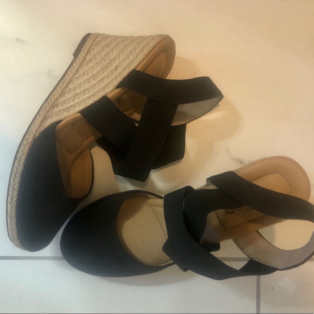 Black wedges, heels, Me Too espadrilles